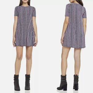BCBGeneration Black & Purple Vertical Striped Short Sleeve T-Shirt Swing Dress